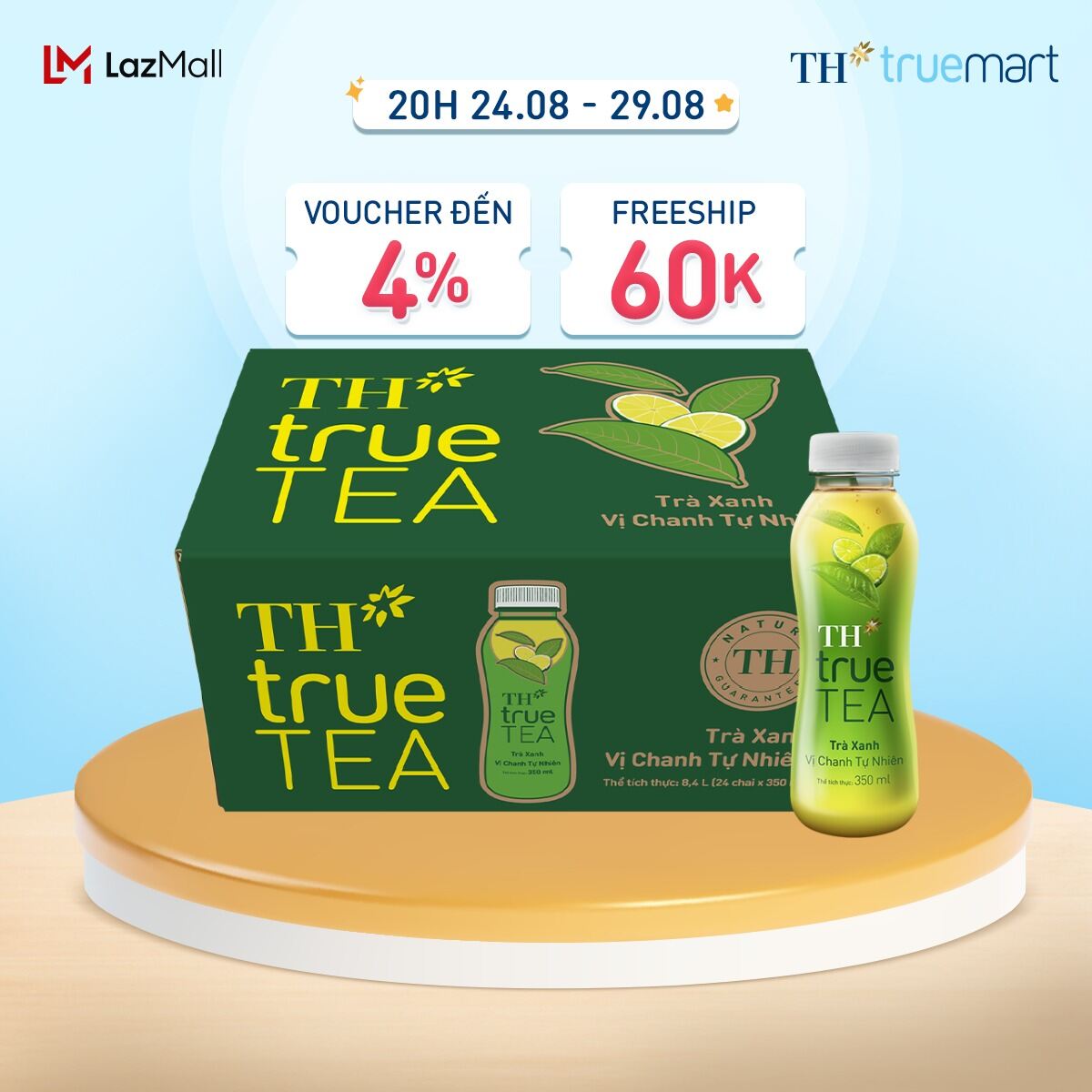 Thùng 24 chai trà xanh vị chanh tự nhiên TH true TEA 350 ml (350 ml x 24)