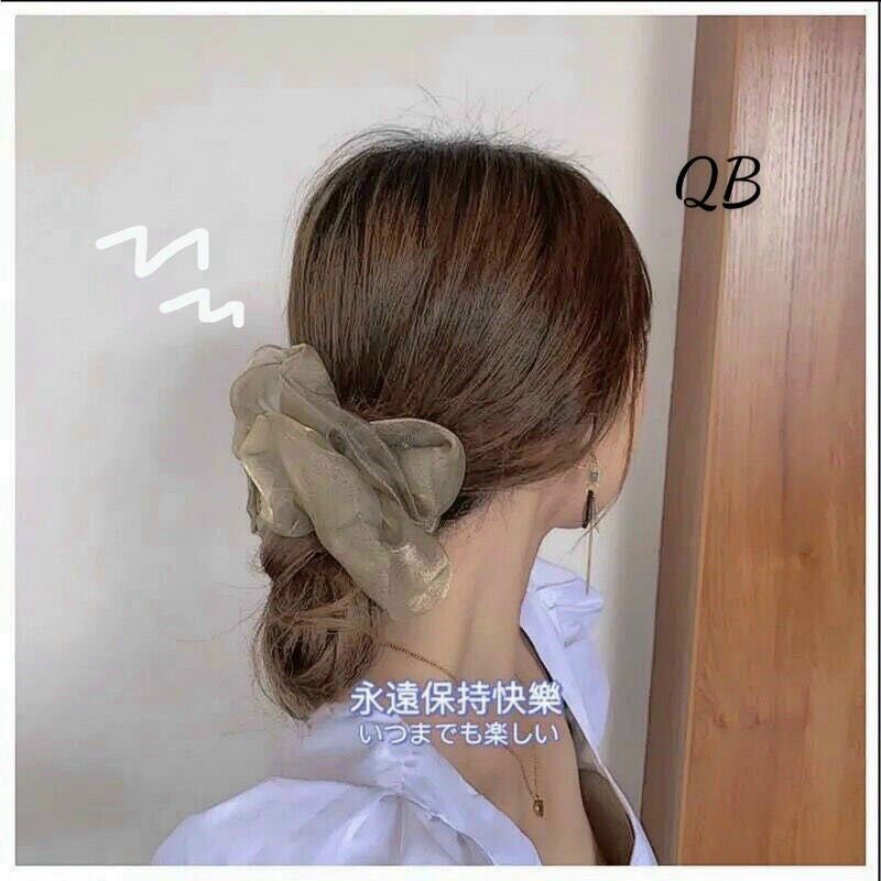 Dây buộc tóc, cột tóc vải scrunchies voan ánh kim màu sắc nổi bật