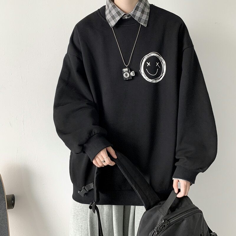 Áo Hoodie Chui Đầu Cổ Tròn Dài Tay Mùa Thu Áo Oversize Rộng Rãi Thương Hiệu Sành Điệu Nam Áo Khoác Nổi Bật Đường Phố Đẹp Trai Sành Điệu Instagram