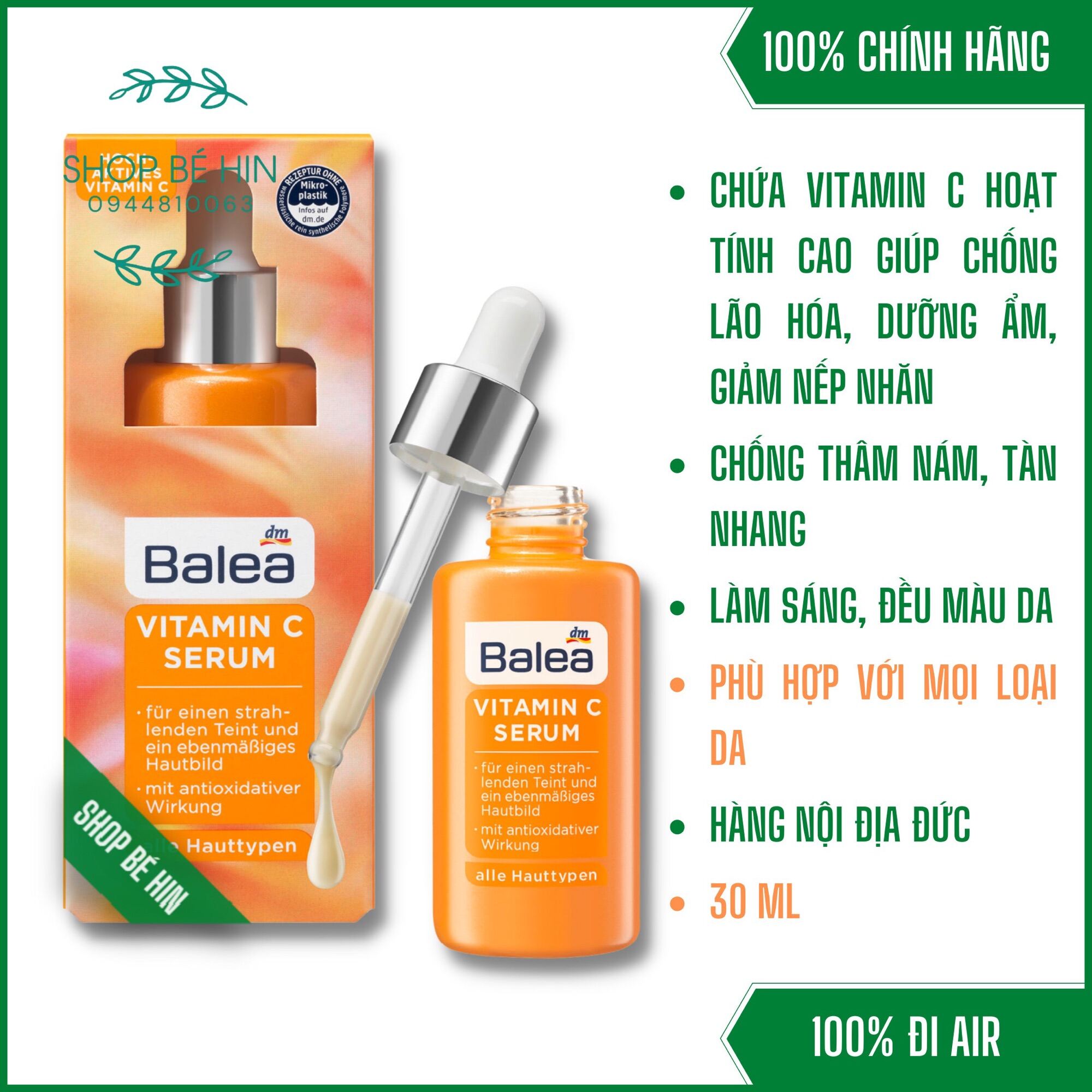 (Bill Đức) Serum Dưỡng Da Balea Vitamin C Làm Sáng Da Đều Màu Da Chống Lão Hoá Da Hàng Nội Địa Đức