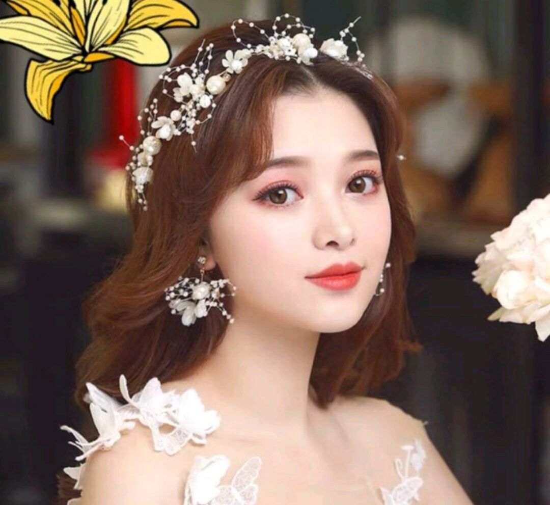 Set bộ đôi cài tóc cô dâu và bông tai