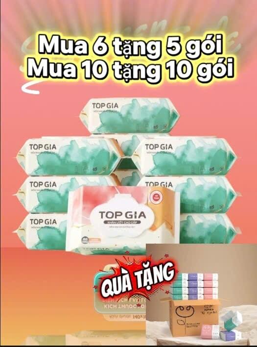 MUA 6 TẶNG 2 , mua 10 tặng 3 gói khăn giấy cao cấp 3 màu .... Khăn ướt cao cấp , thương hiệu Top Gia