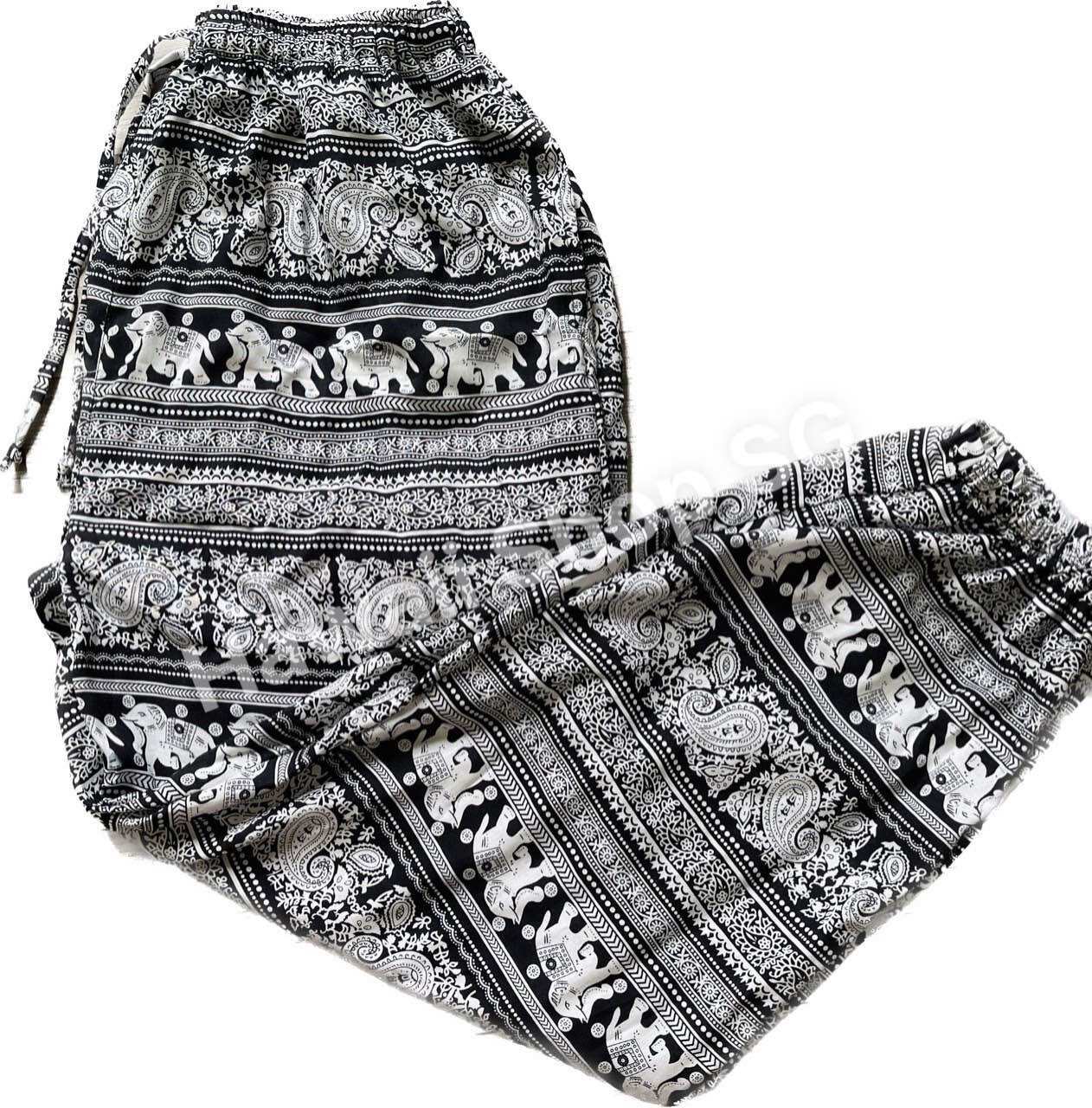 (Bigsize 85kg) Elephant Brocade Long Pants for Men and Women (Elastic Waistband)