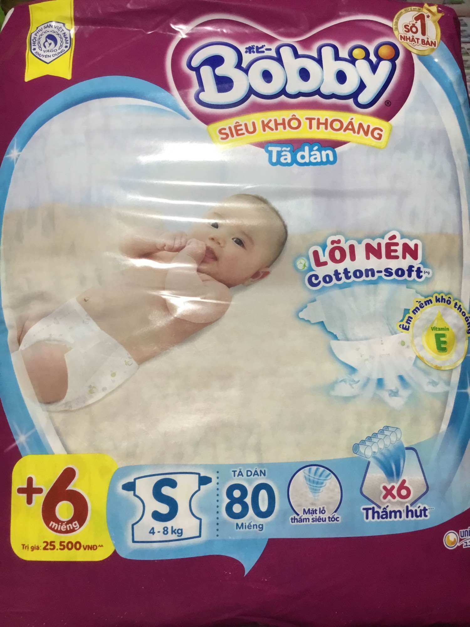 Tặng thêm 6 miếng bên trong - tã dán bobby s80 cho bé từ 4-8kg - tã dán sơ sinh bobby size s cho bé 4 đến 8 kg