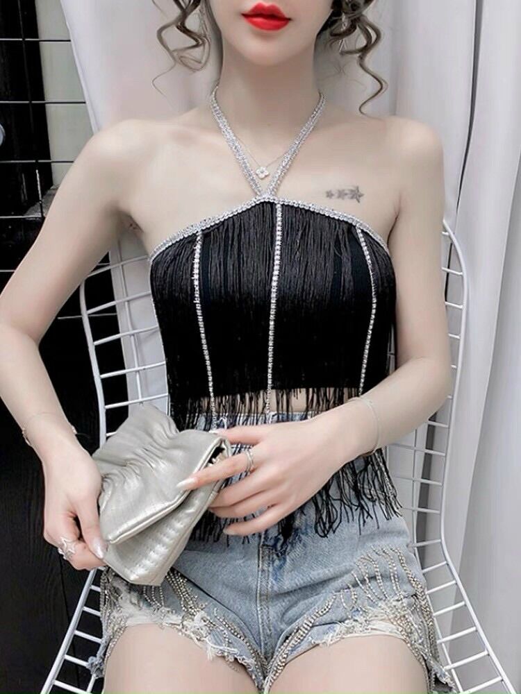 Áo quây nữ cổ yếm buộc dây tua rua sang chảnh hot hit