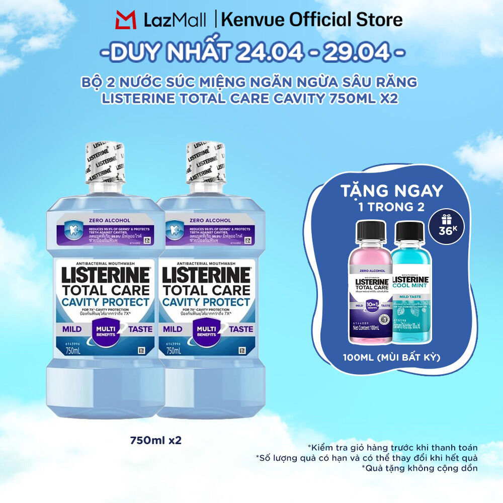 Combo 2 Nước Súc Miệng Listerine Total Care Cavity Care 750ml