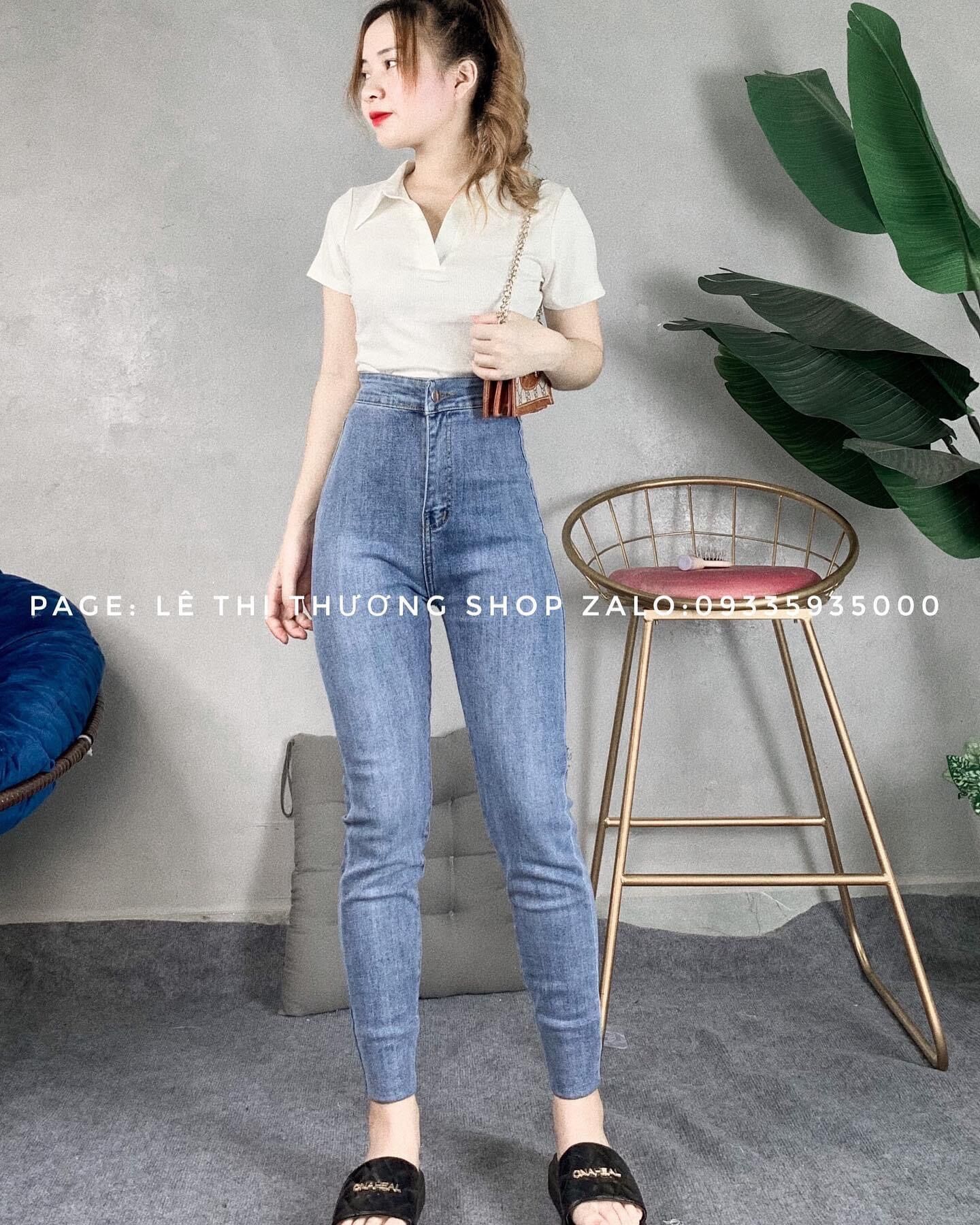 Set jeans Dài Co Giãn Không Túi + Crop Petter Trắng