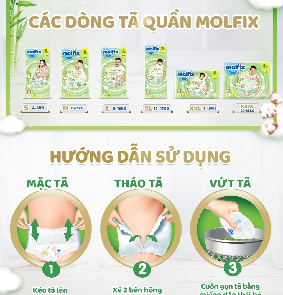 Bỉm quần Molfix (Hàng công ty) size M42+6 miếng cho bé từ 6-11kg