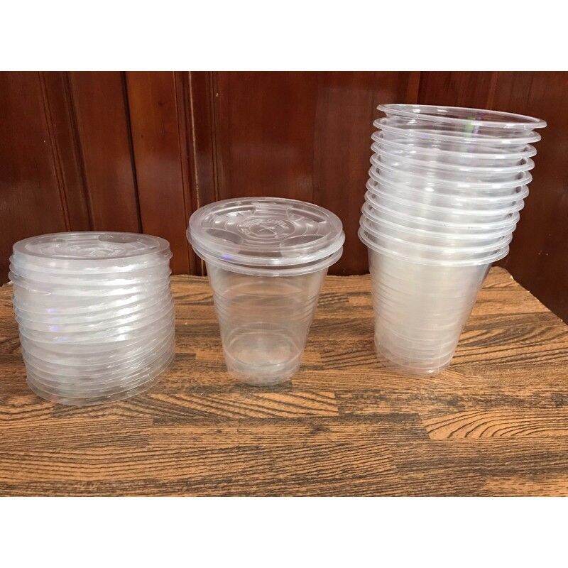 50 cốc nhựa dùng 1lần có nắp loại 300ml