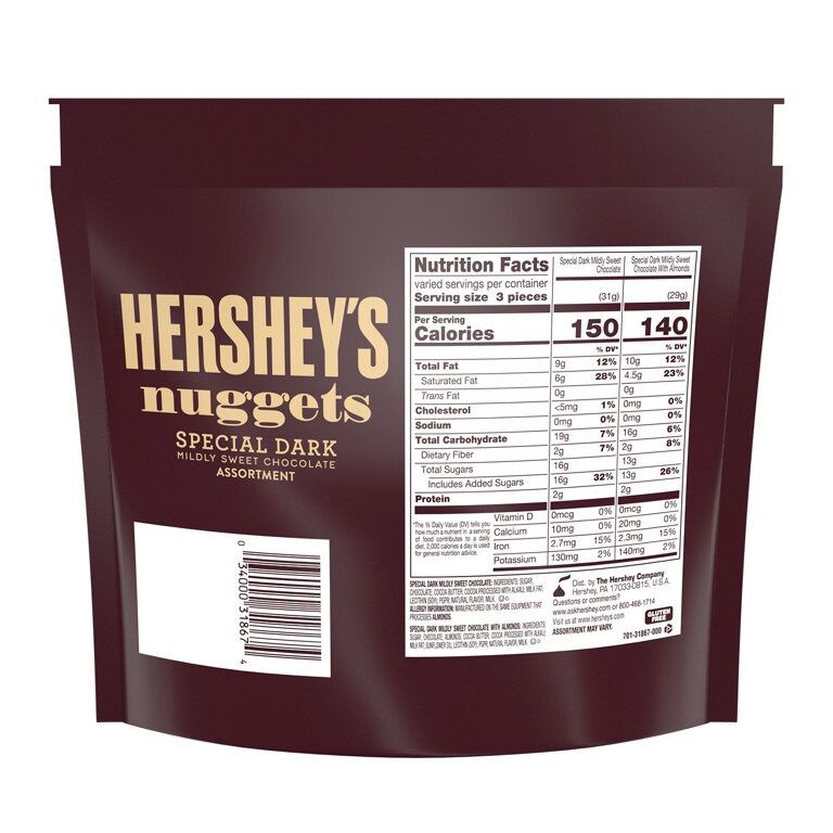 Hershey Nuggets Dark Chocolate with Almonds Socola đắng ,bịch 286g