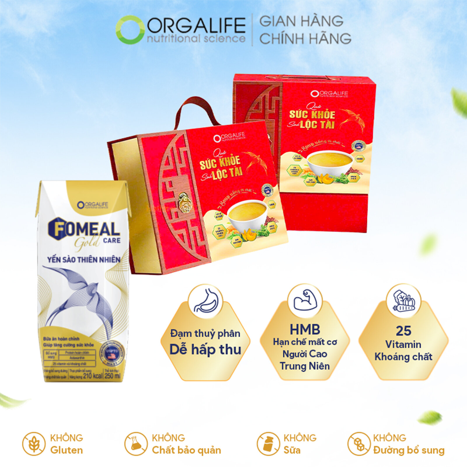 Hộp quà 9 hộp FOMEAL CARE GOLD YẾN SÀO THIÊN NHIÊN - Soup uống tăng cường miễn dịch (250ml/Hộp)