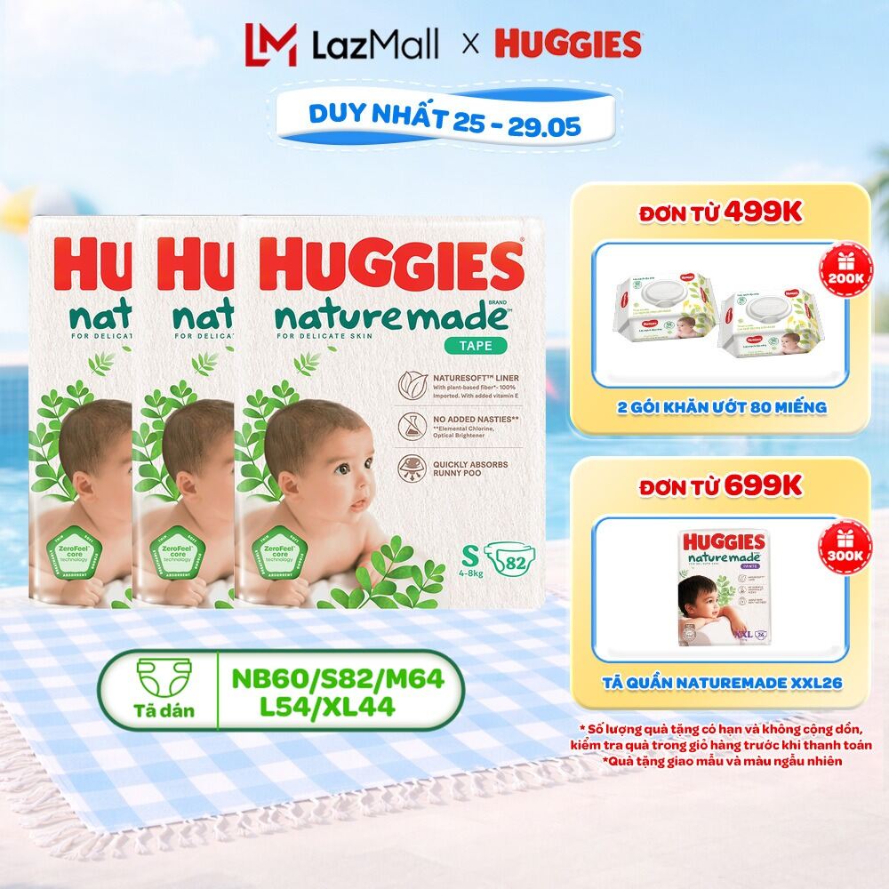 Combo 3 Tã/Bỉm dán Huggies NatureMade M64/L54/XL44