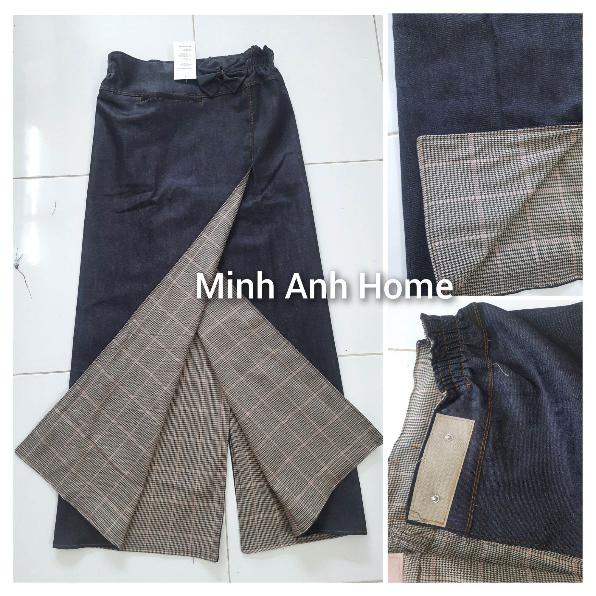 Váy chống nắng xẻ tà jean trơn 2 lớp dầy, mặc được 2 mặt Minh Anh Home