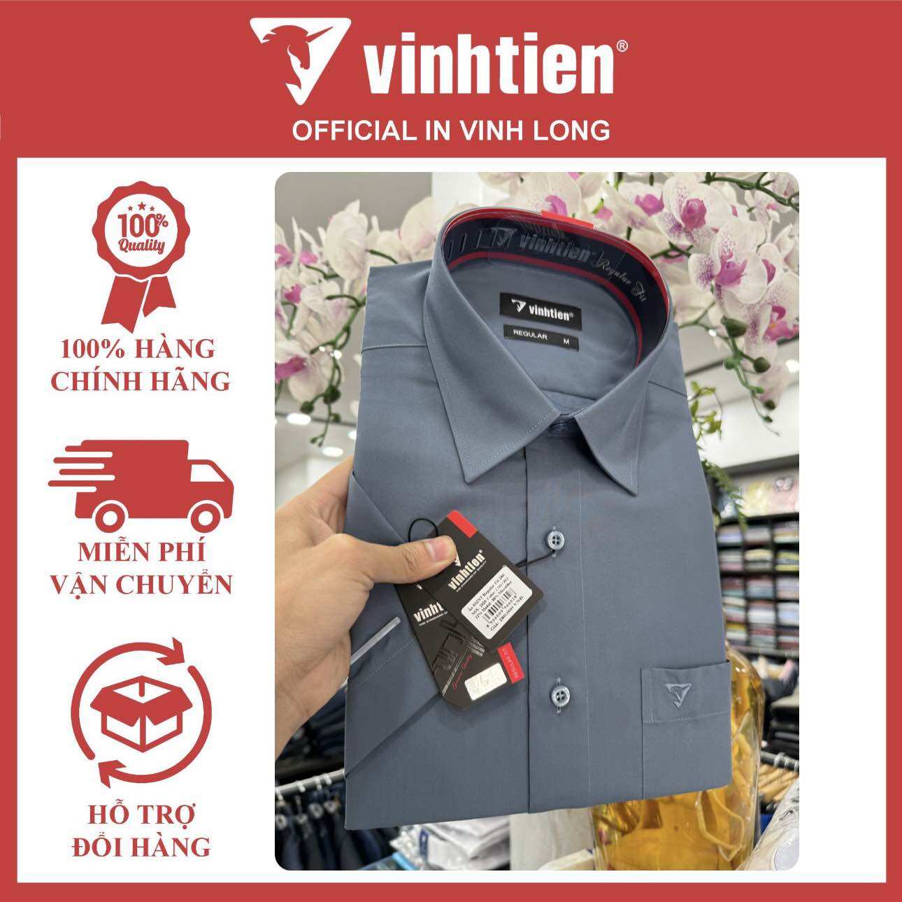 Áo sơ mi ngắn tay vạt ngang Vĩnh Tiến form Regular tiêu chuẩn còn size S(60-65kg) - M(70kg) (LM0-G813)