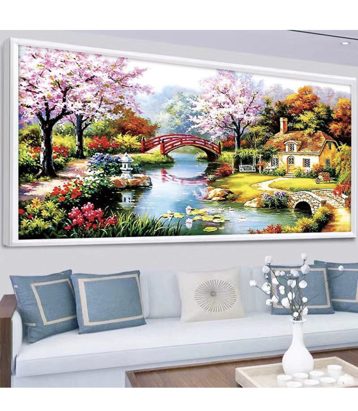 Tranh thêu chữ thập tổ ấm hạnh phúc kt 100x50 cm Chưa thêu - thêu kín