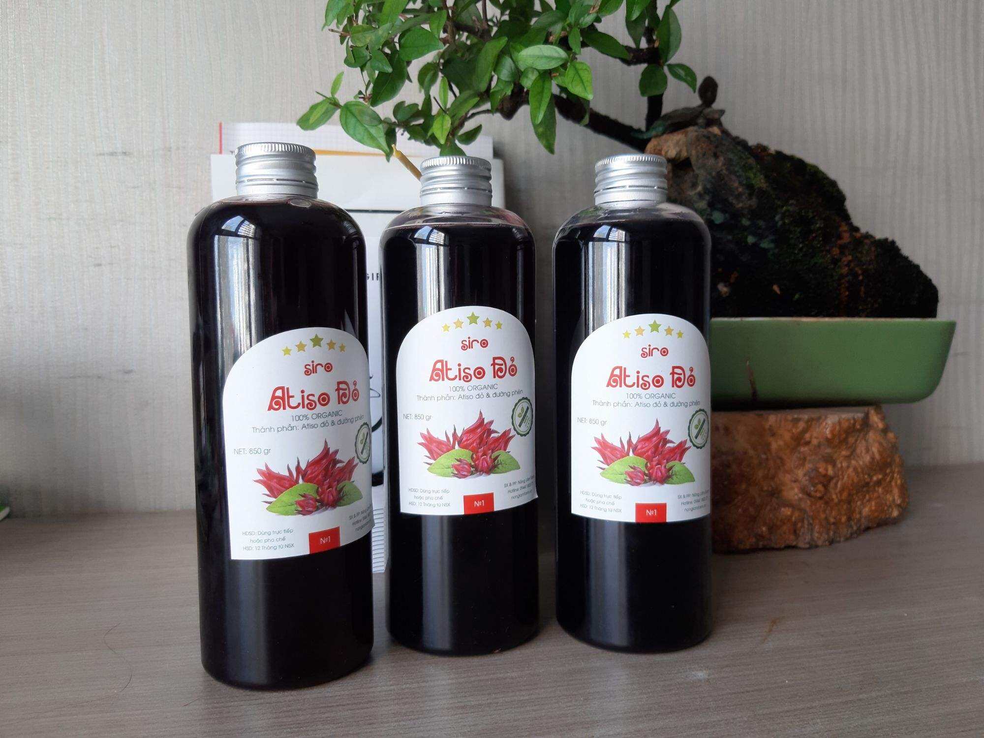 Siro atiso đỏ organic Nông Lâm Farm 500ml, nguyên chất 100% hoa atiso và đường phèn