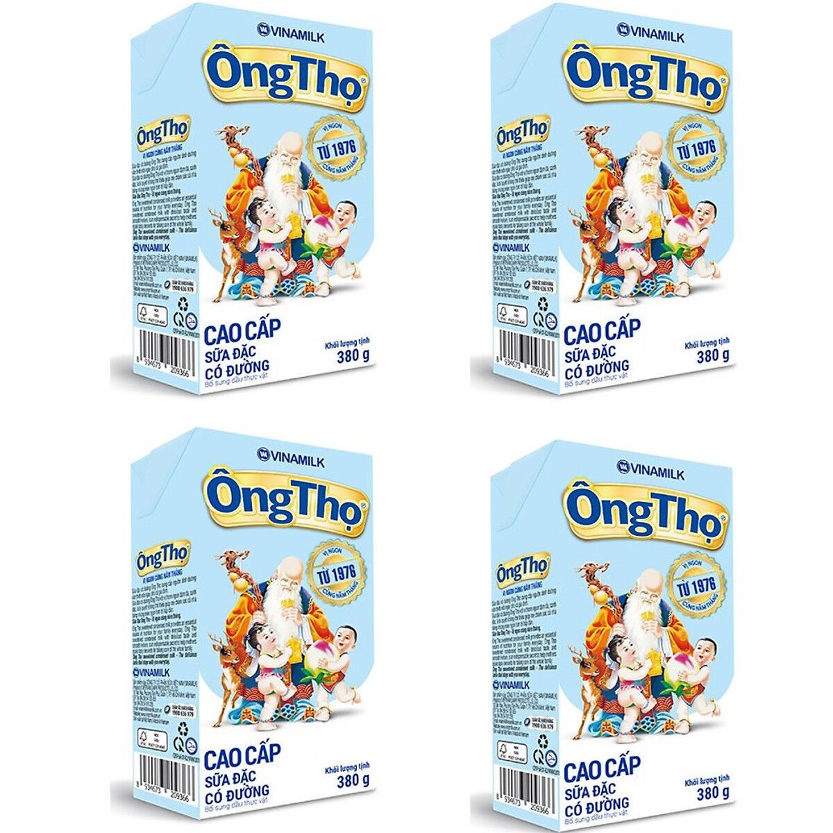 [Combo 4 hộp] Sữa đặc có đường Ông Thọ Chữ Xanh Hộp giấy 380g - Vinamilk