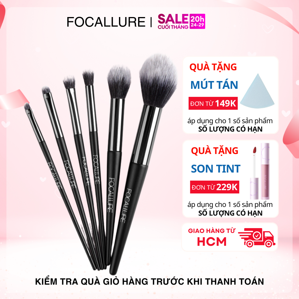 Focallure bộ cọ trang điểm 6 cây cọ phấn phủ, má hồng, màu mắt