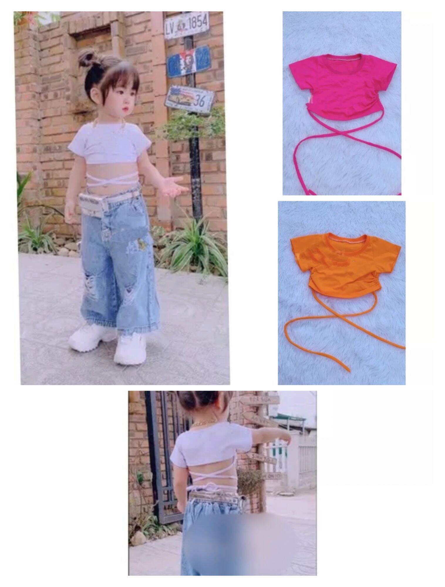 Áo thun kiểu đan dây lưng cho bé