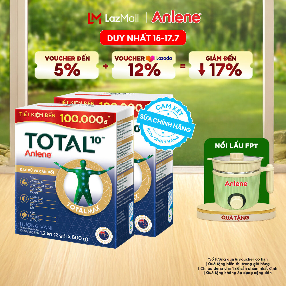 [SẢN PHẨM MỚI] Combo 2 Sữa Bột Bổ Sung Dinh Dưỡng Anlene Total 10 Hương Vani 1.2KG
