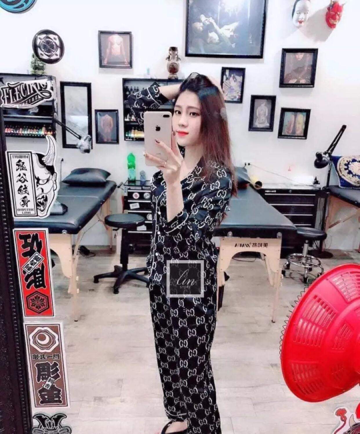 Bộ ngủ pijama gucci nam nữ tay dài quần dài chất kate thái - Bộ mặc nhà - Bộ ngủ- Đồ ngủ xinh