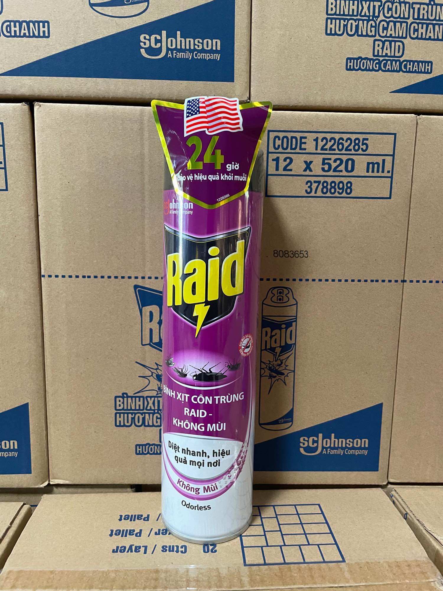 Xịt côn trùng Raid 520ml mẫu mới bảo vệ 24H