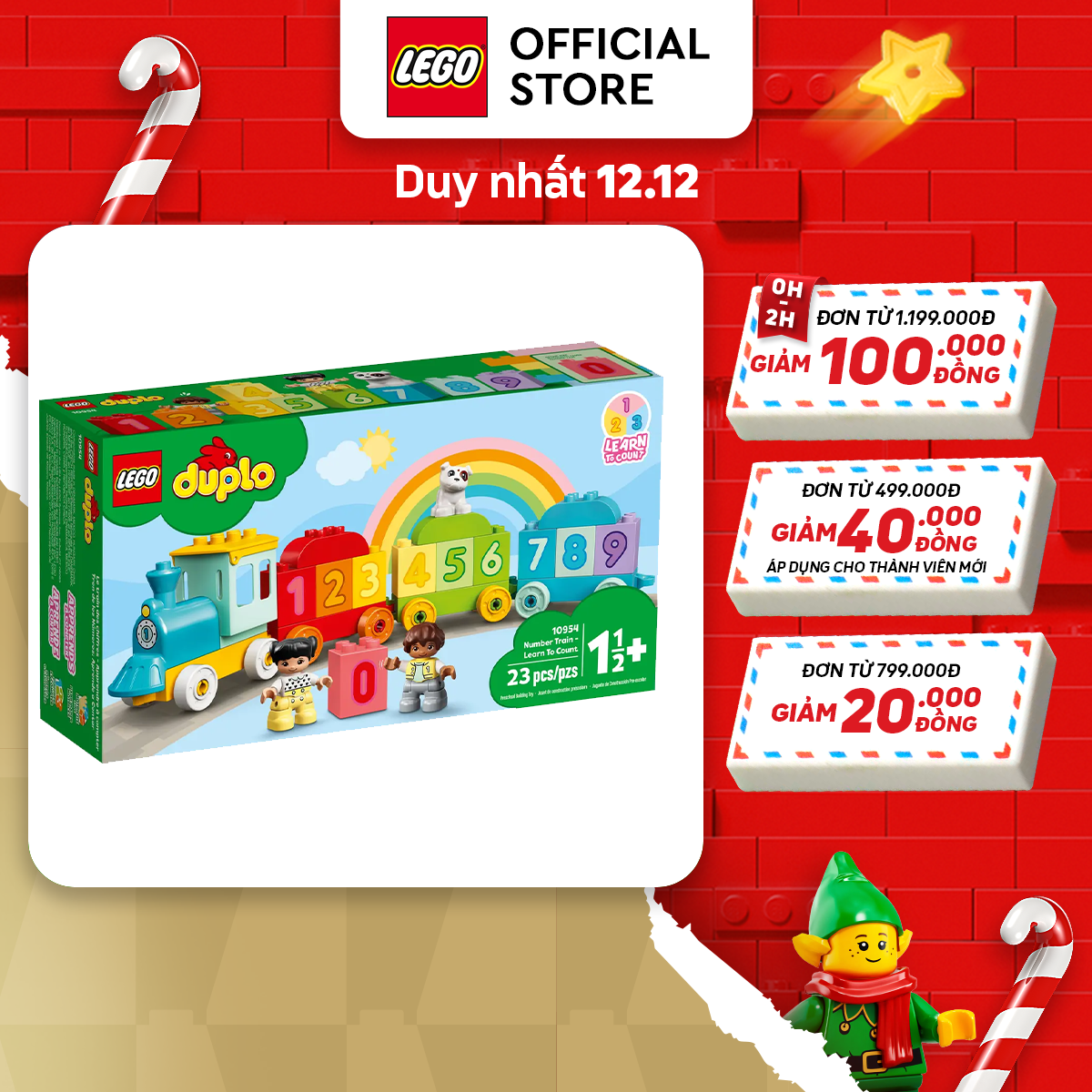 LEGO DUPLO 10954 Đồ Chơi Lắp Ráp Cho Bé Tàu lửa học đếm số (23 chi tiết)