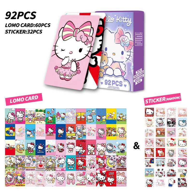 [Lomo Hello Kitty 92] Bộ 60 lomo card Hello Kitty + 32 Sticker anime Hello Kitty