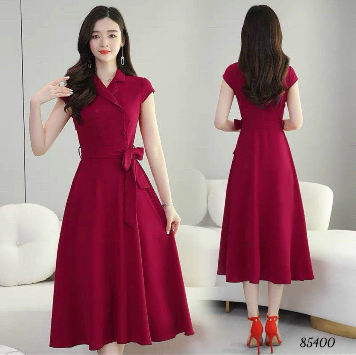 Đầm xòe dự tiệc cổ vest cột eo sang trọng
