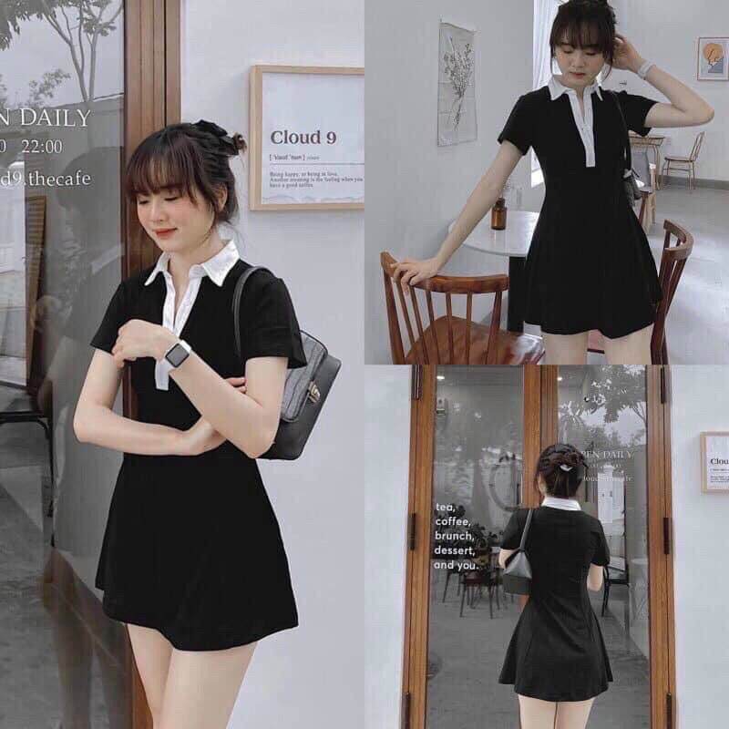 [HCM]Đầm Fom Chữ A Phối Cổ Trắng