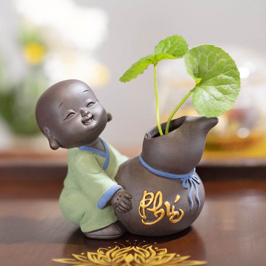 [HCM]Tượng chú tiểu chữ PHÚC ôm bình. trồng cây để bàn trang trí