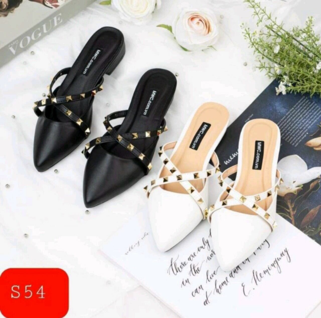 Giày sụt nữ quai kiểu kim tự tháp gót 4cm đủ bigsize 35 đến 45