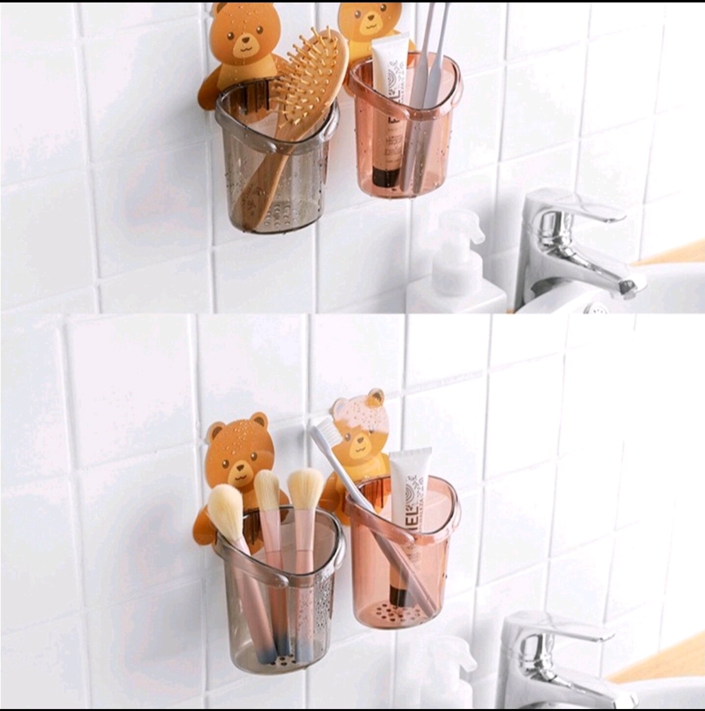[TẶNG MÓC DÁN] Cốc Gấu dán tường đựng bàn chải kem đánh răng