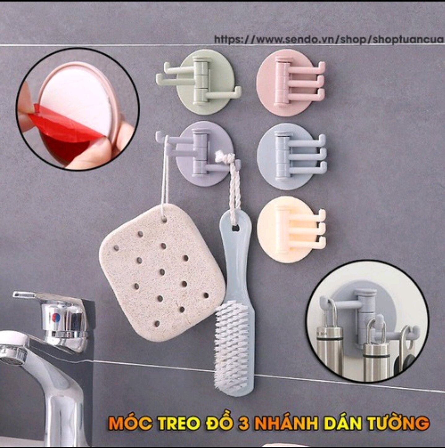 Móc treo đồ dán tường 3 móc tiện lợi