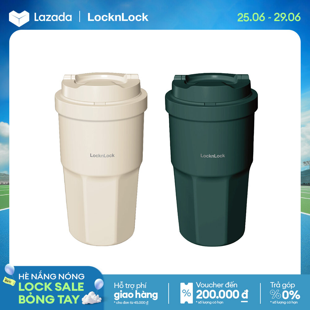 Bình giữ nhiệt Lock&Lock Vacuum Coffee Tumbler LHC3329 dung tích 460ml - Thân bình thép không gỉ - Màu Be / Màu xanh lá đậm