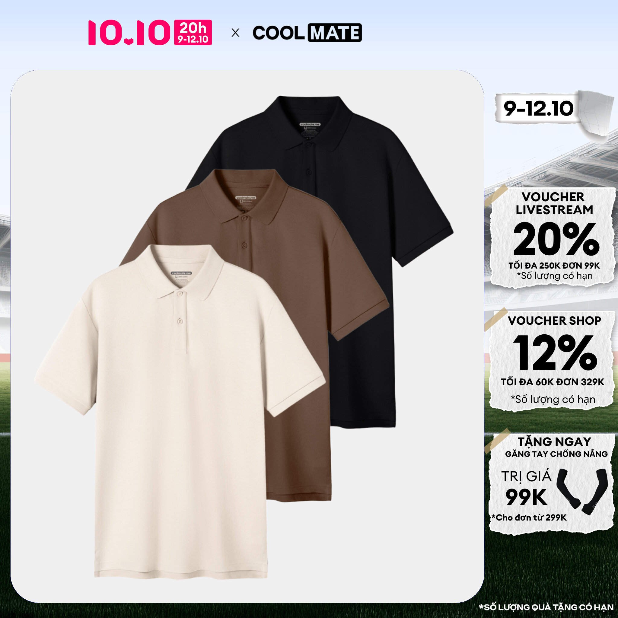 [CHỈ 20H 9-12.10 TẶNG QUÀ ĐƠN TỪ 299K]Pack 3 áo Polo nam Pique 100% Cotton bền màu - Coolmate