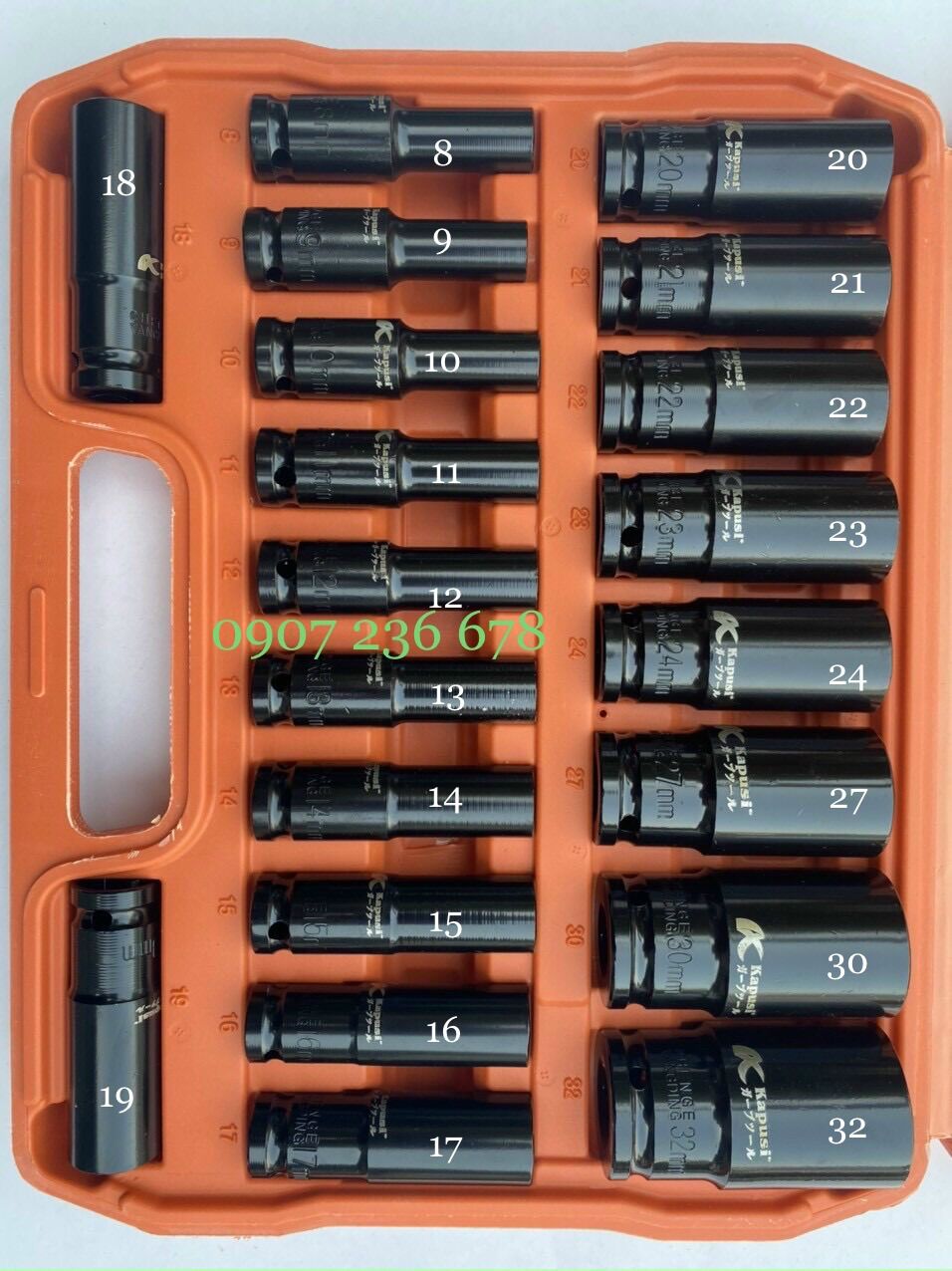 Bộ tuýp mở bulong đen dài 20 chi tiết từ 8-32mm hãng Kapusi, hệ 1/2 inch