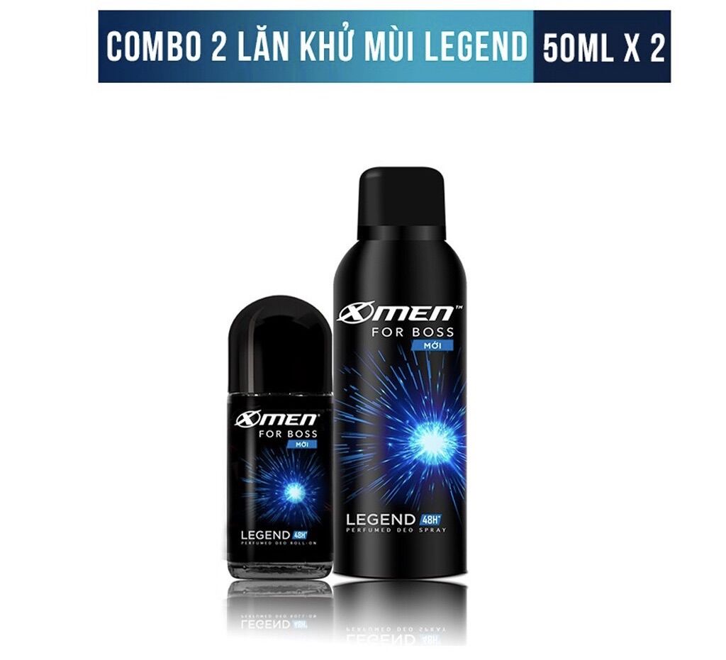 Combo lăn khử mùi x-men for boss legend 50ml + xịt khử mùi x-men for boss legend 150ml