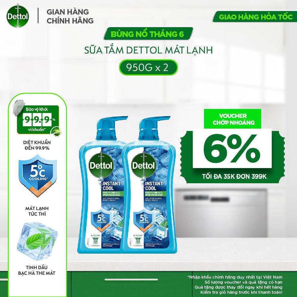 Combo 2 sữa tắm Dettol Cool kháng khuẩn, mát lạnh tức thì - Chai 950g