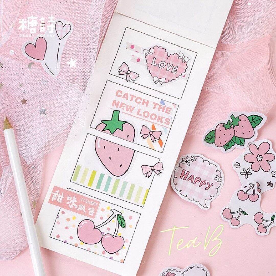Set 45 sticker trang trí tông hồng