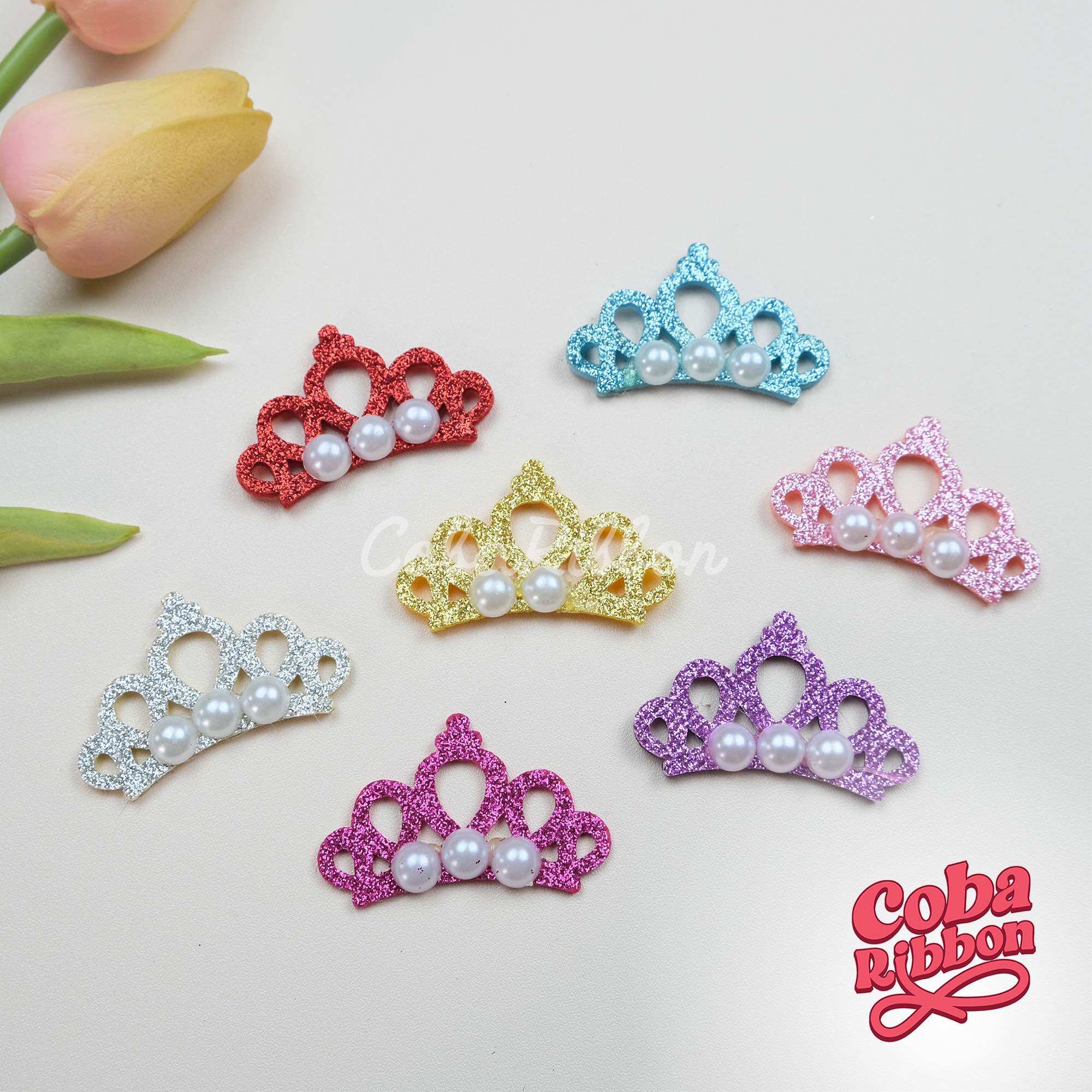 SET 2 cái - Vương miện nhũ có đính hạt nhựa, nhiều màu, cỡ 4.5cm