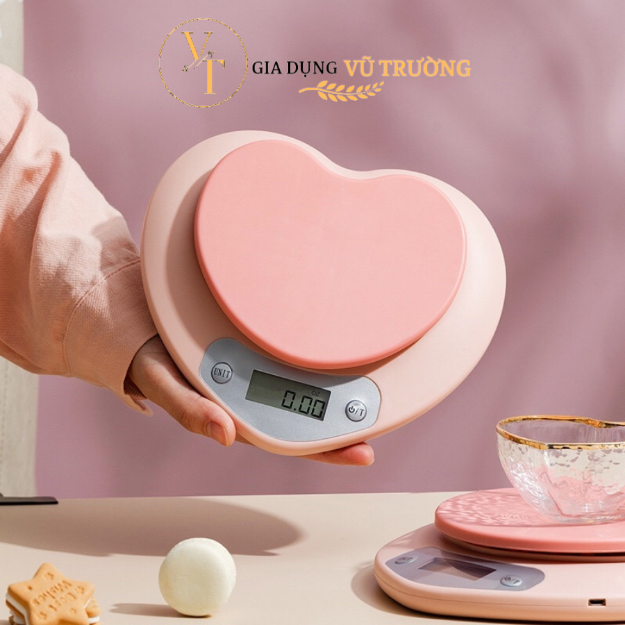 Cân tiểu ly trái tim hồng, cân điện tử nhà bếp mini hình trái tim