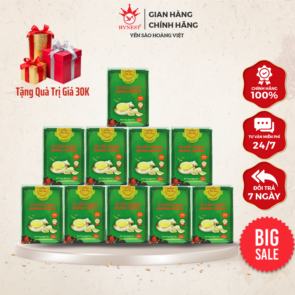 Combo 10 hũ yến tươi chưng sẵn hvnest vị không đường 70ml/hũ