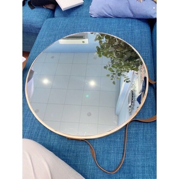 Gương tròn treo tường dây da bản cao cấp