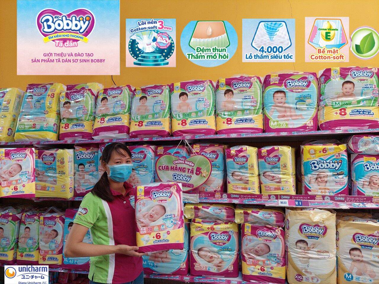 Tã/Bỉm Bobby Dán super Jumbo M76 mới