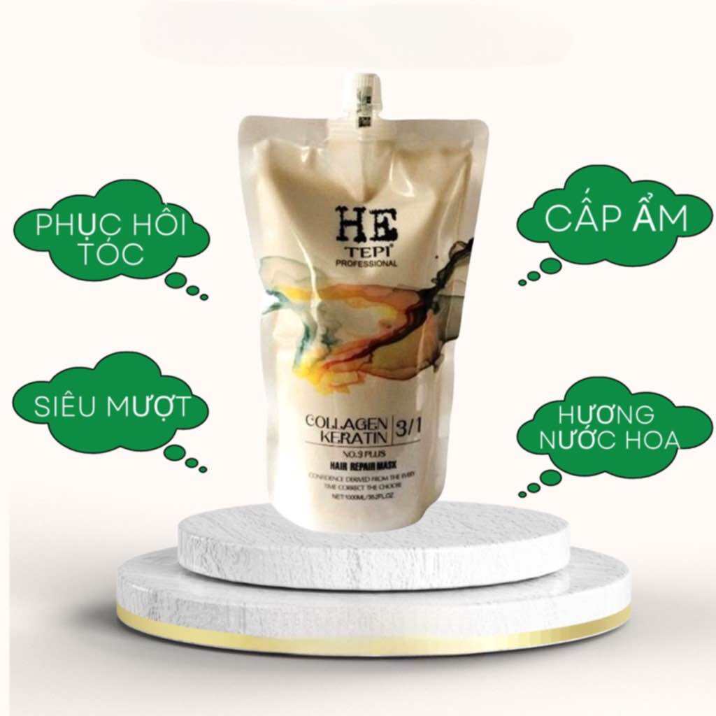 [HCM]Hấp phục hồi tái sinh tóc hư tổn He Tepi Collagen Keratin Repair Mask 1000ML