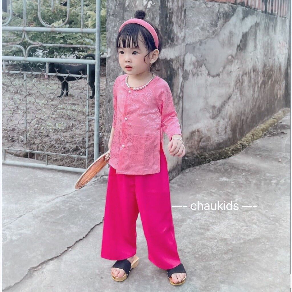 (7-17kg) sét bộ quần áo bà ba cách tân cho bé gái vải gấm lụa