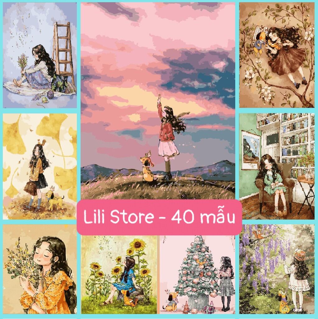 [SẴN- Có khung] Tranh sơn dầu số hóa DIY khổ 40x50cm khung căng sẵn FOREST GIRLS