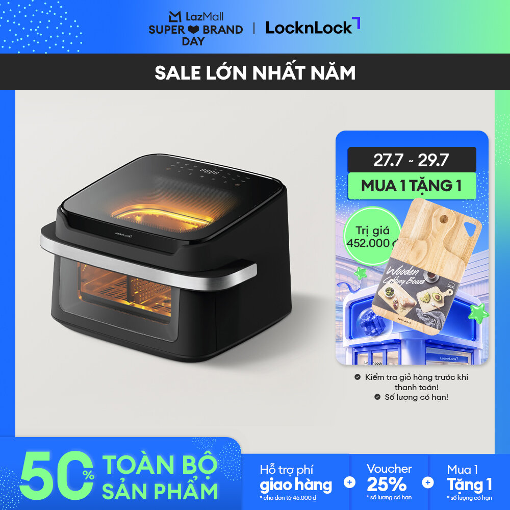 Nồi Chiên Không Dầu 02 Mặt Kính Trong Suốt LocknLock Dual Visible Air Frye 12 Chế Độ Nấu 10L EJF398BLK- Màu đen