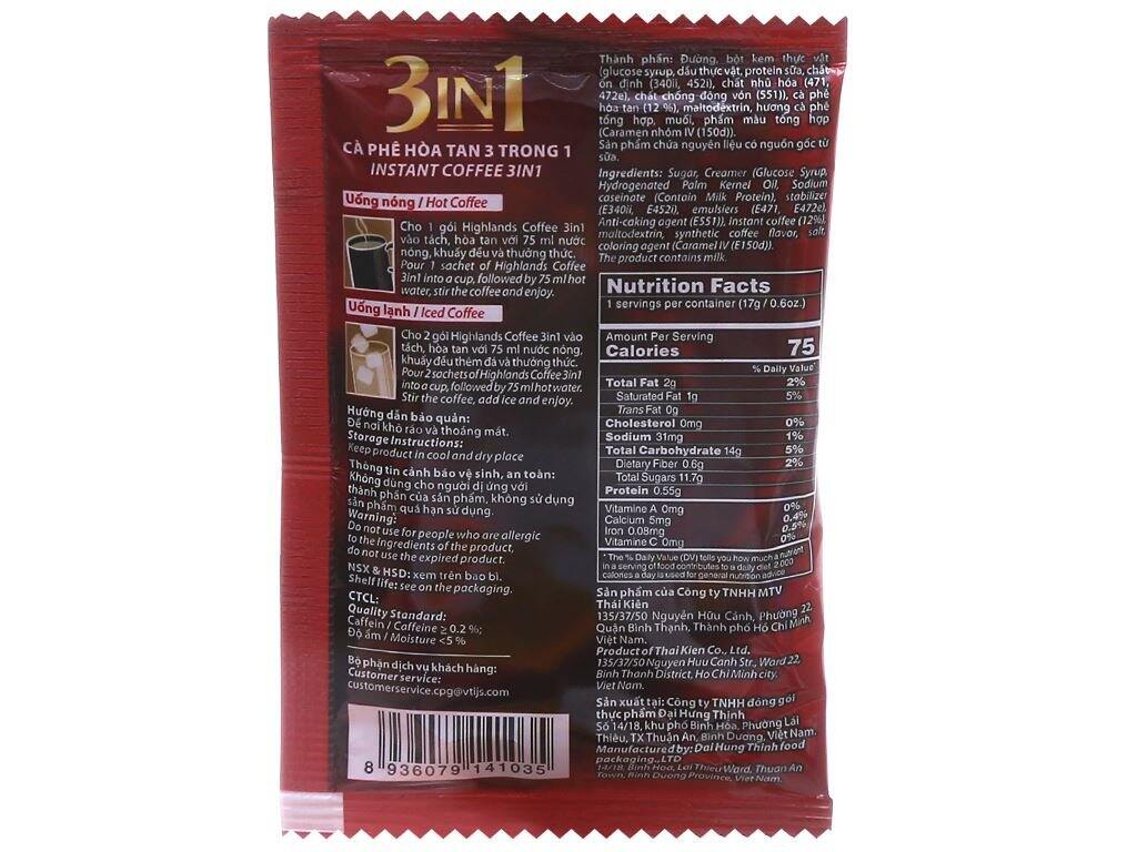 Cà phê sữa hòa tan HIGHLANDS COFFEE hộp 10 gói (10 gói x 17g)